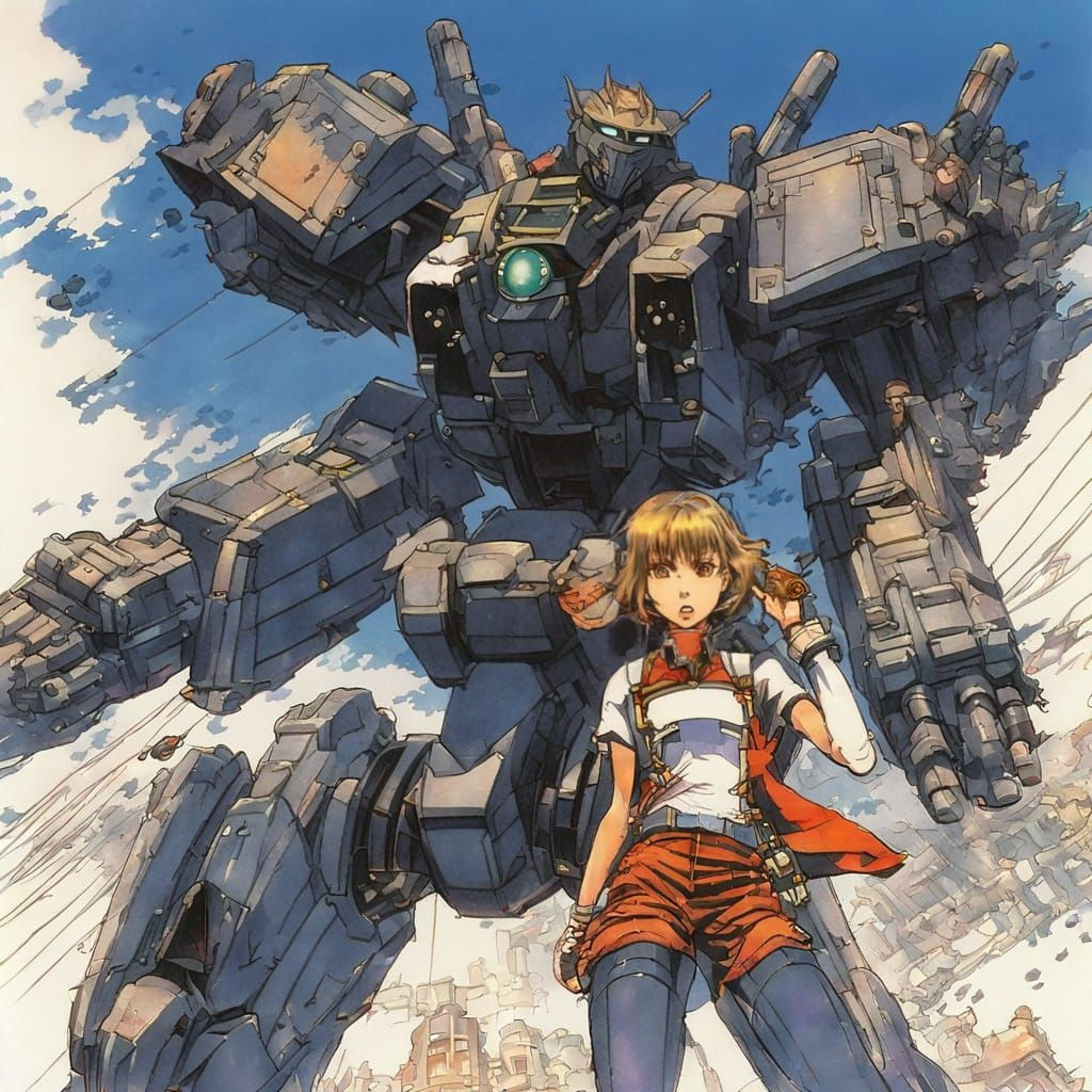 Anime Girl Commands Giant Mecha in Epic Battle