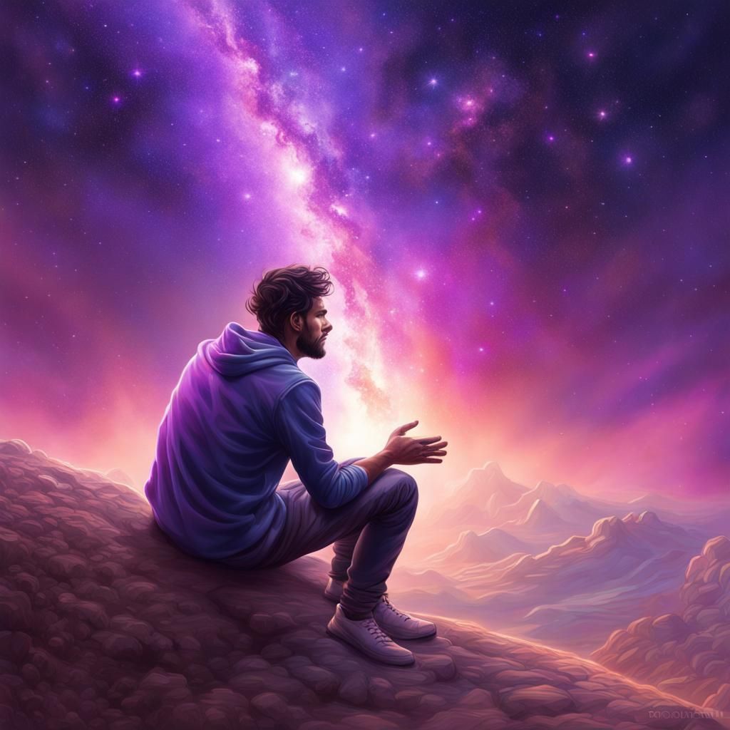 Man on Milky Way Emitting Violet Light