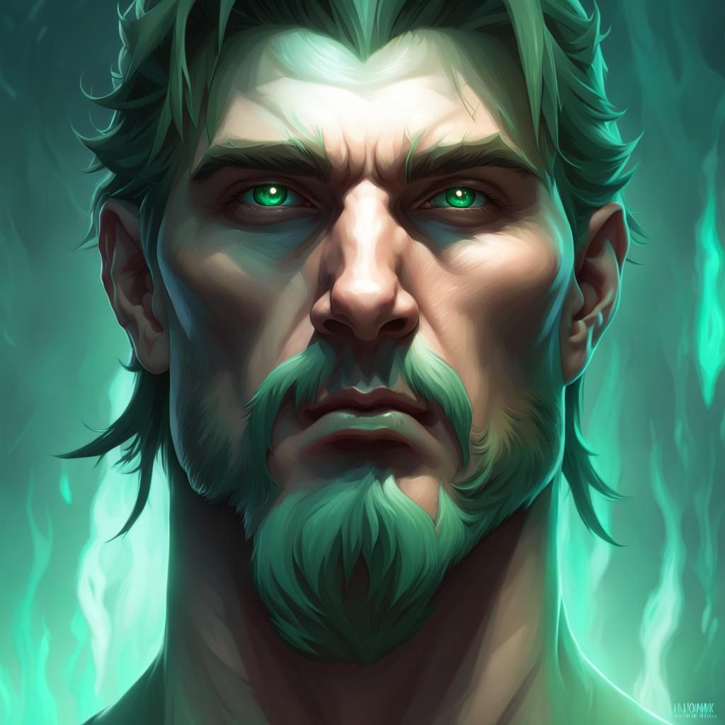 Handsome Warlock in Bioluminescent Forest, Detailed Portrait