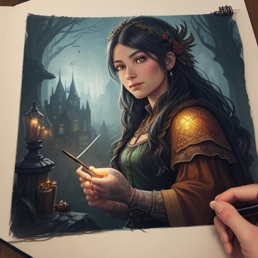 Girl Drawing at Octoberfest in Fantasy Style