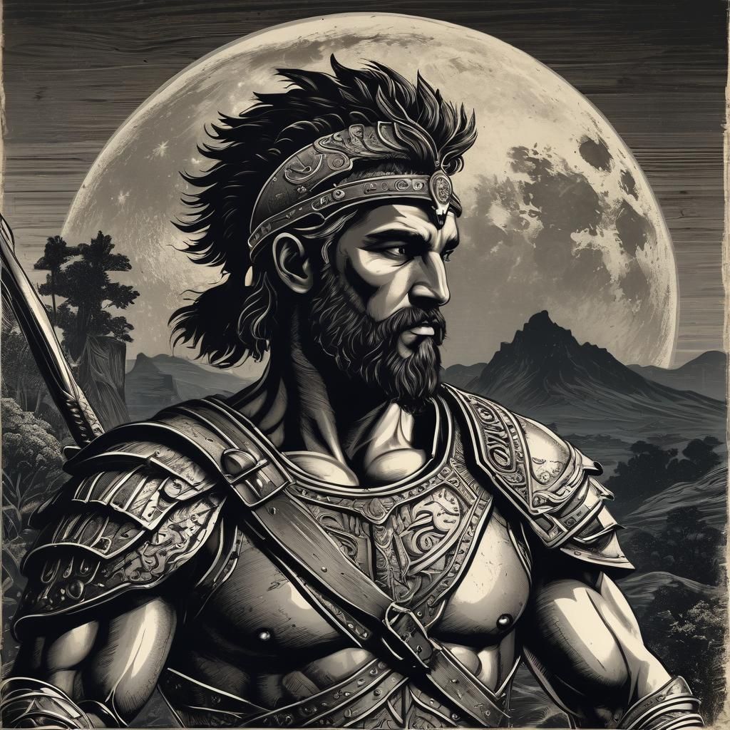 Gladiator Portrait in Woodcut Style
