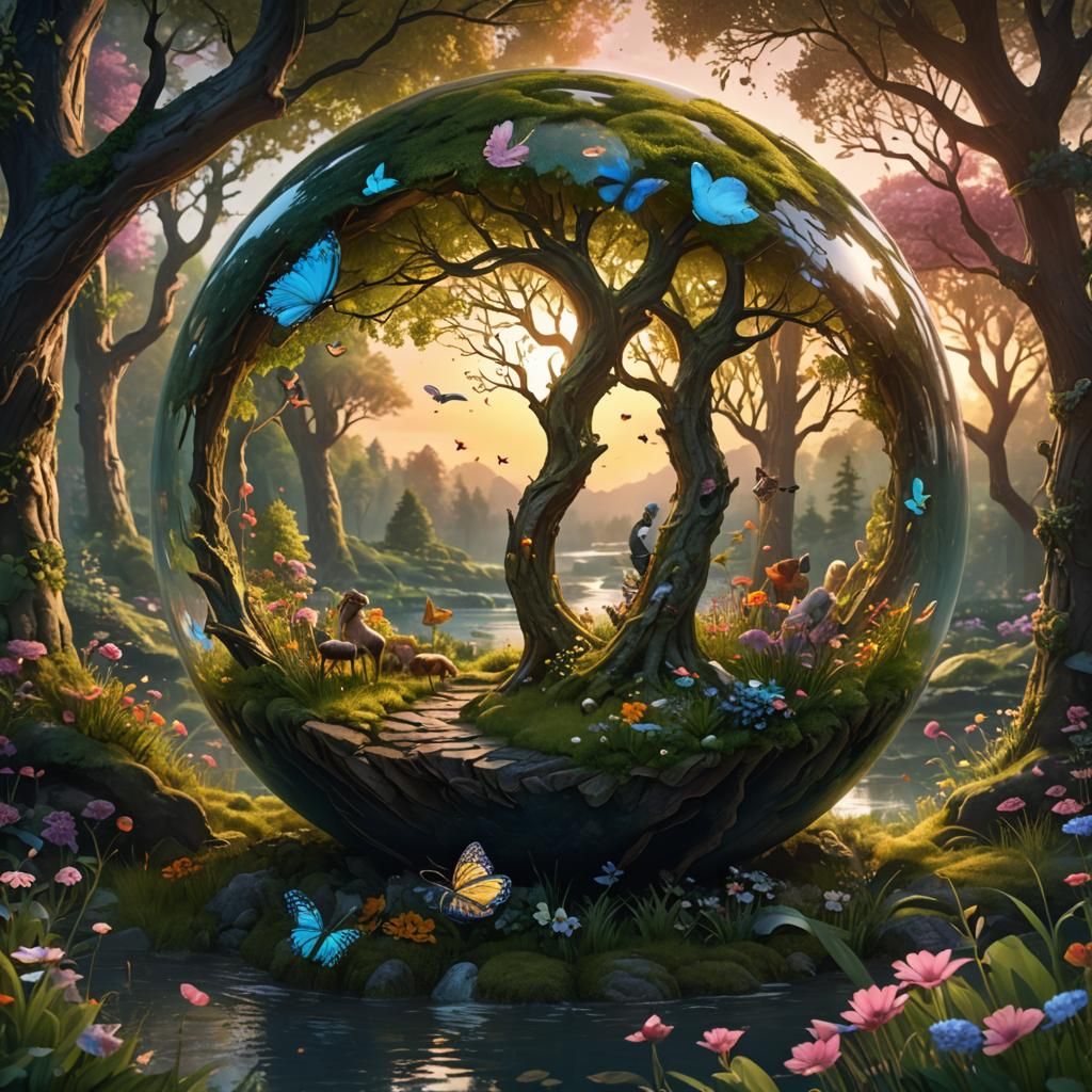 Forest Ecosystem Inside Sphere: Fantasy Concept Art