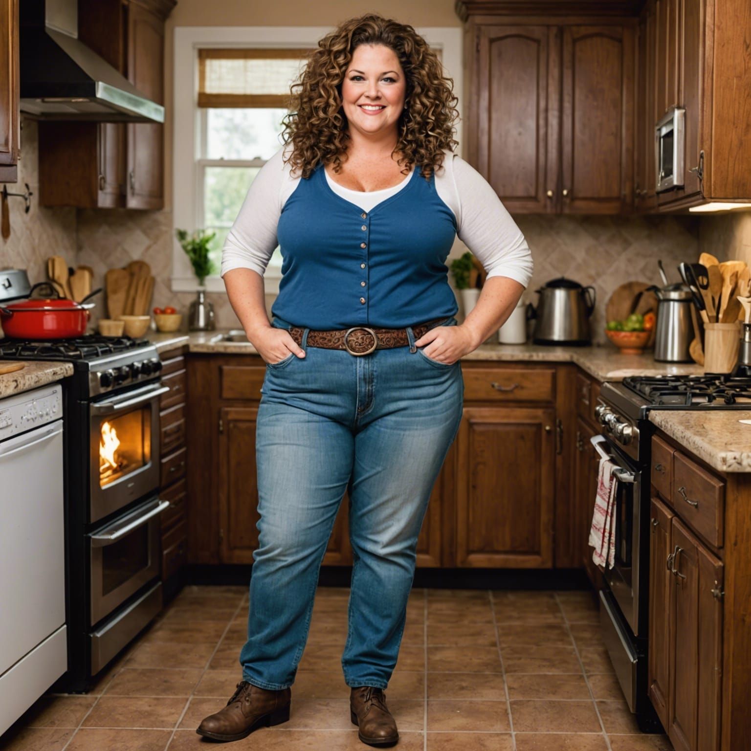 Curvy Older Woman in Elaborate Kitchen