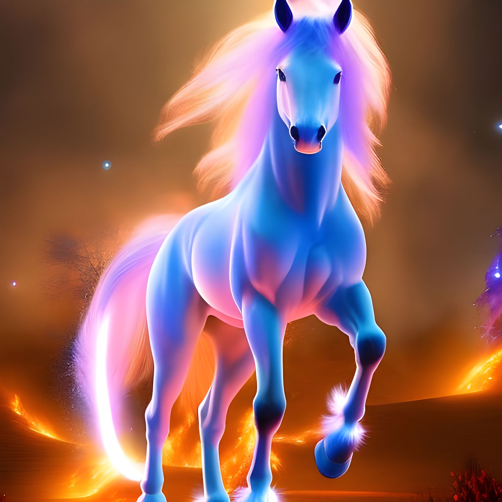 Ethereal Spectral Horse Running in Galaxy: Digital Art