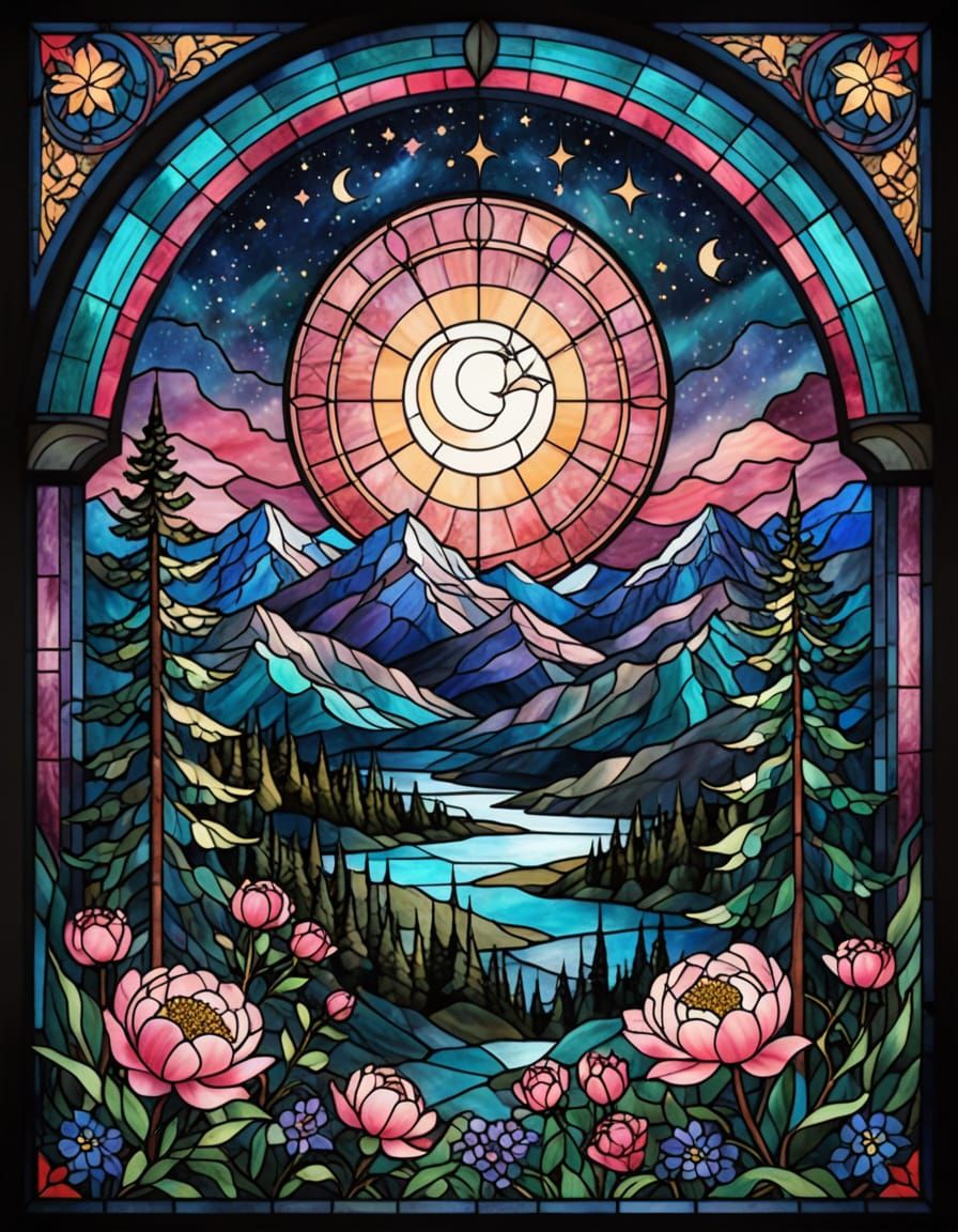 Stained Glass Window: Night Sky Fantasy Art