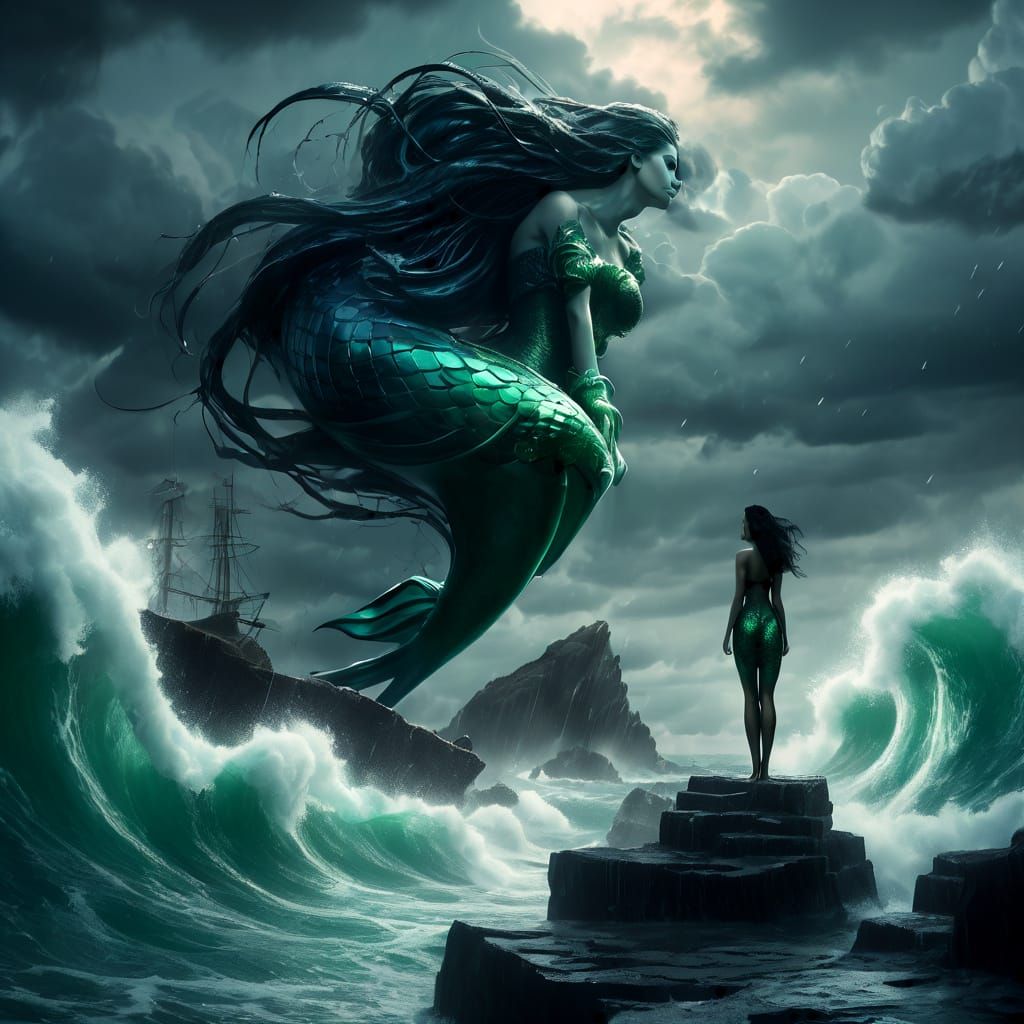 Siren's Song Amidst Stormy Seas: 8K Art