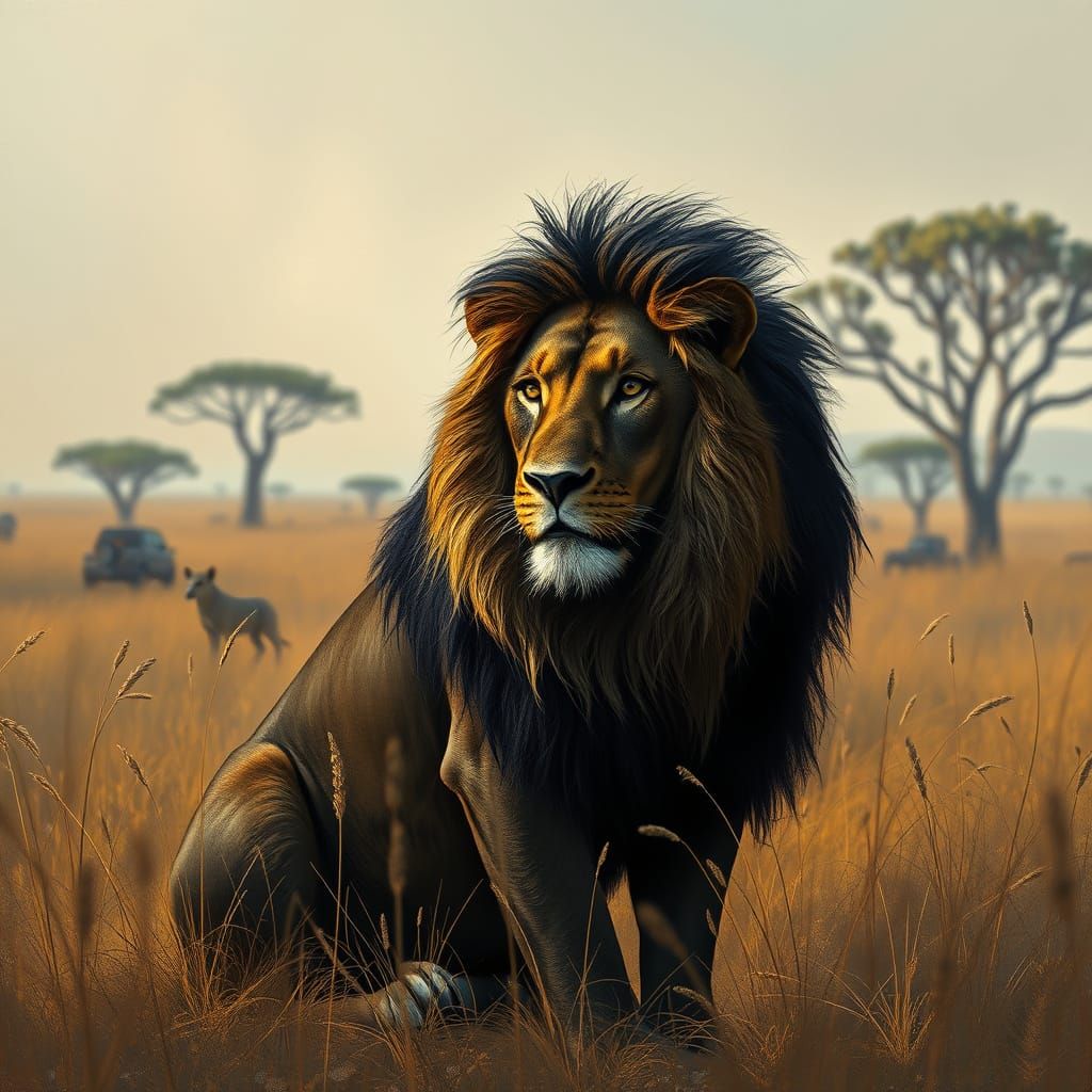 Majestic Black Lion in Savannah Landscape
