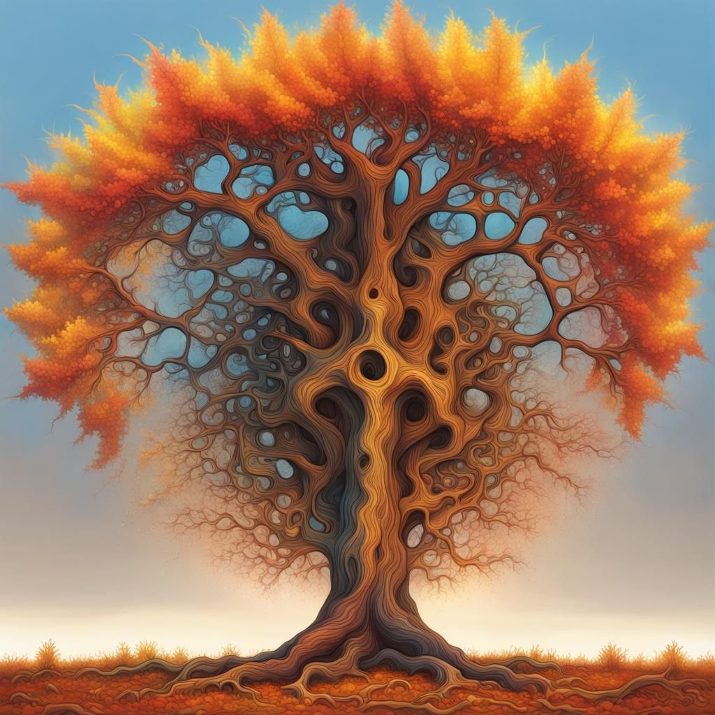 Colorful Fractal Tree in Autumn, Digital Art