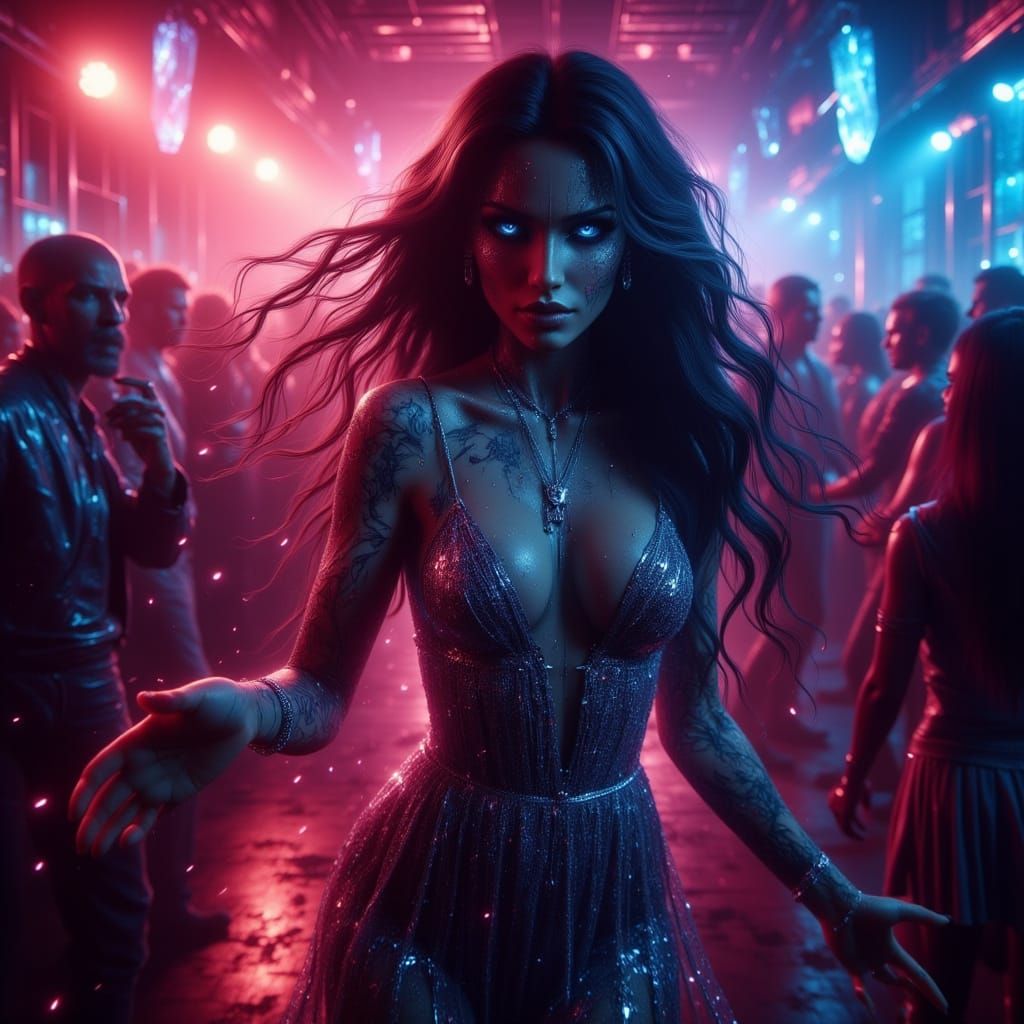 Woman Dancing in Neon Nightclub