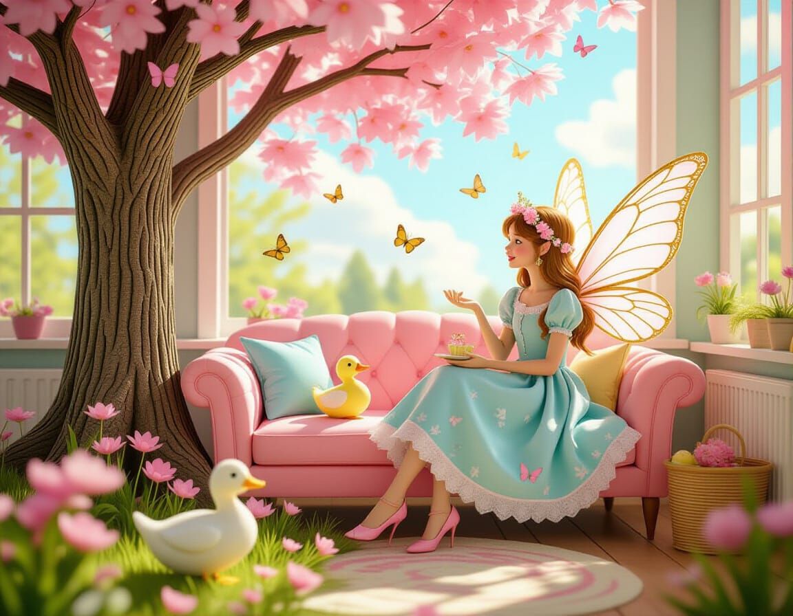 Fairies in Pink Treehouse, 3D Render