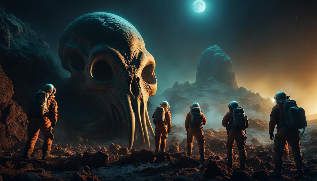 Astronauts Unearth Colossal Cthulhu Skull on Planetoid