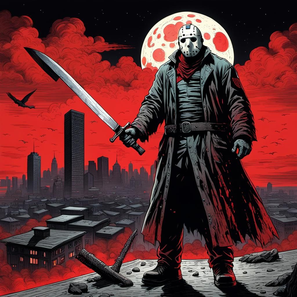 Jason Voorhees Horror Scene with Machete