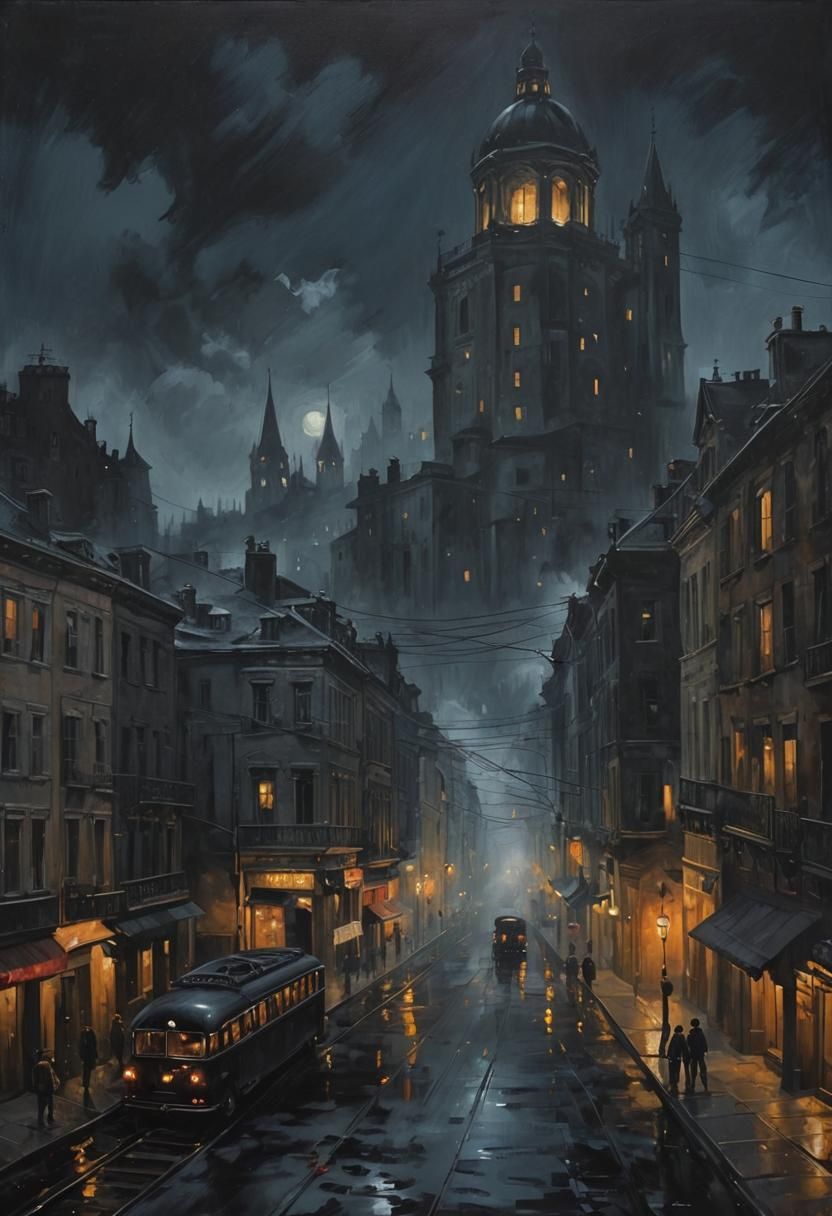 Noir Night Painting: Secrets and Danger