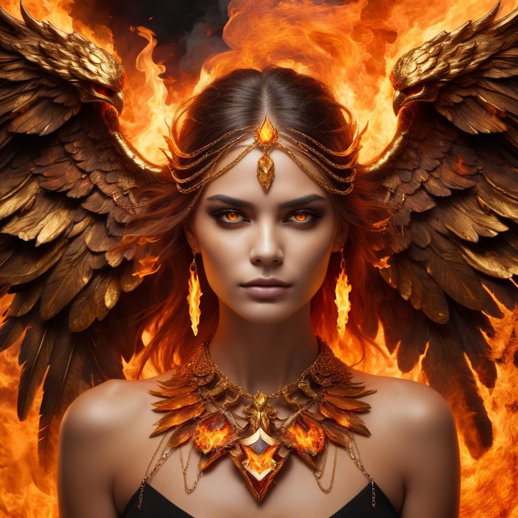 Fiery Portrait of a Woman with Molten Gold