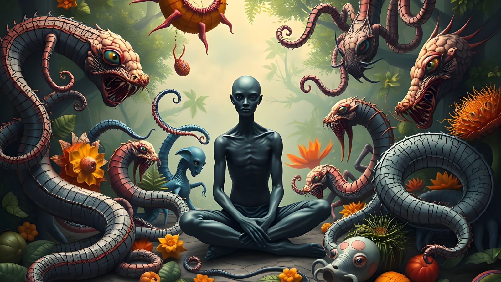 Surreal Garden of Earthly Delights in Dali Style