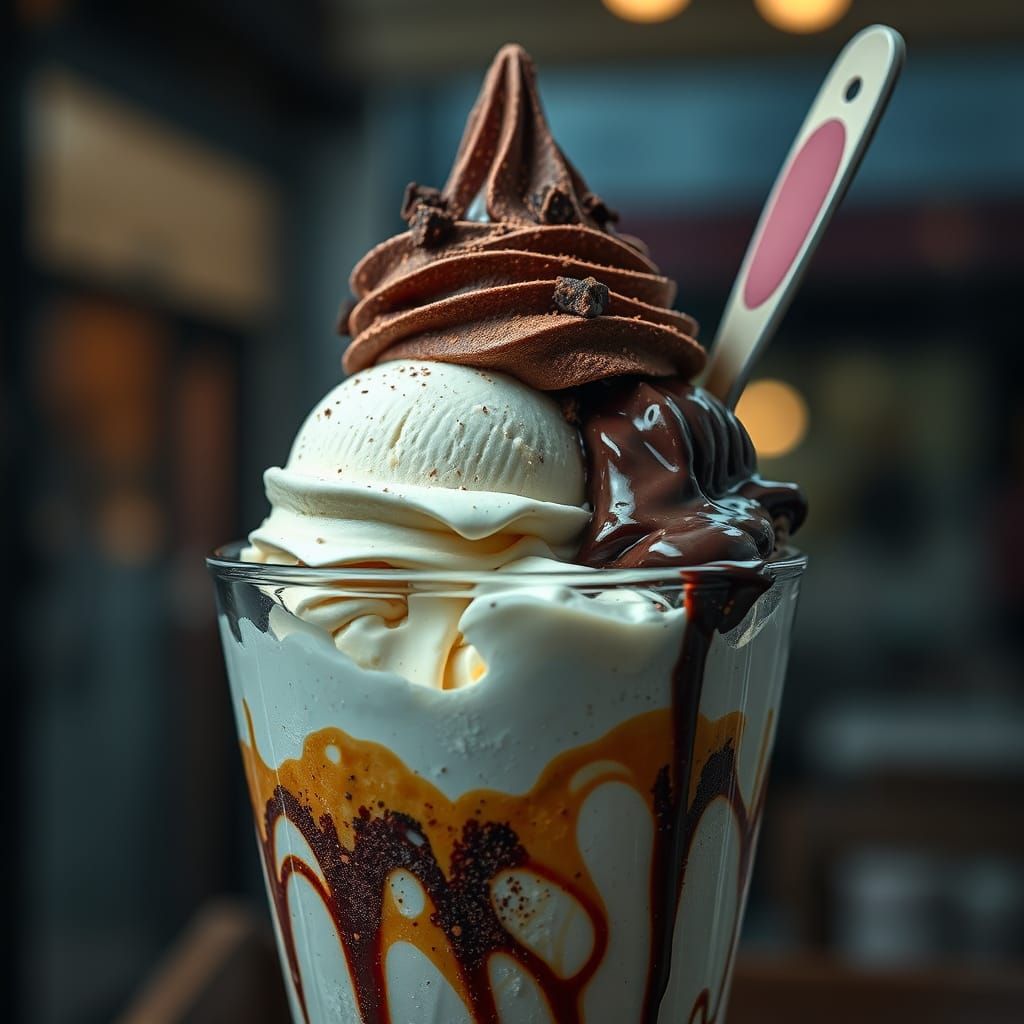Hyperrealistic Ice Cream Sundae in Cinematic Style