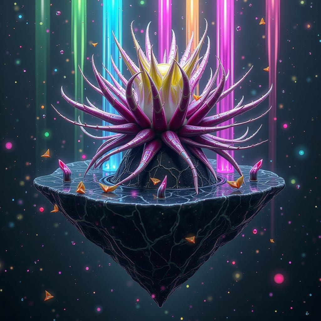 Biomechanical Alien Plant Blooms on Obsidian Island