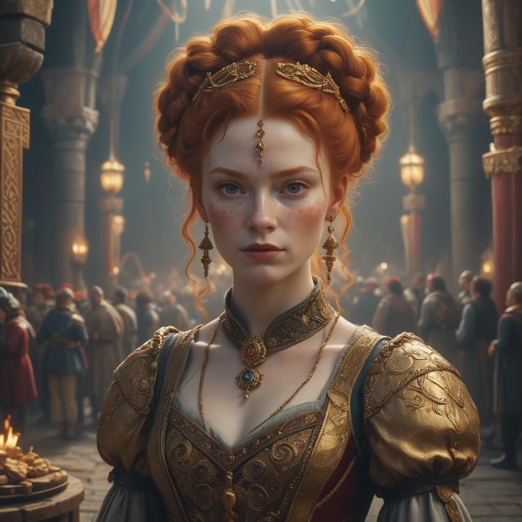 Medieval Ginger Woman Portrait in Circus Aesthetic