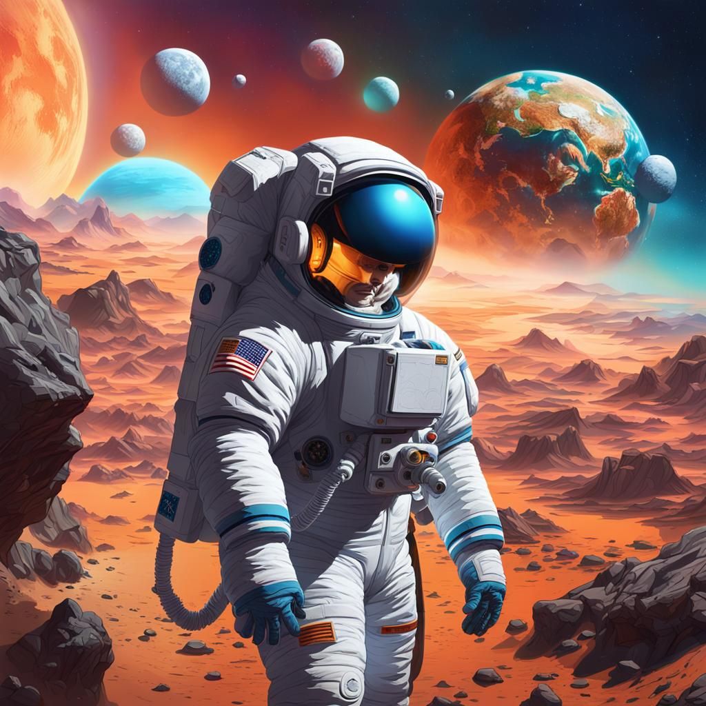 Astronaut on Exotic Planet in Hyperrealistic Splash Art