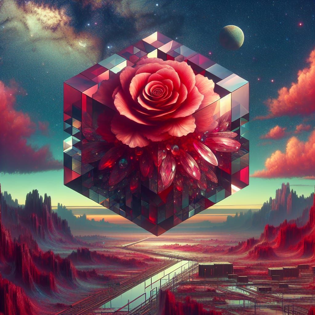 Surreal Crystal Rose Sculpture on Alien Planet