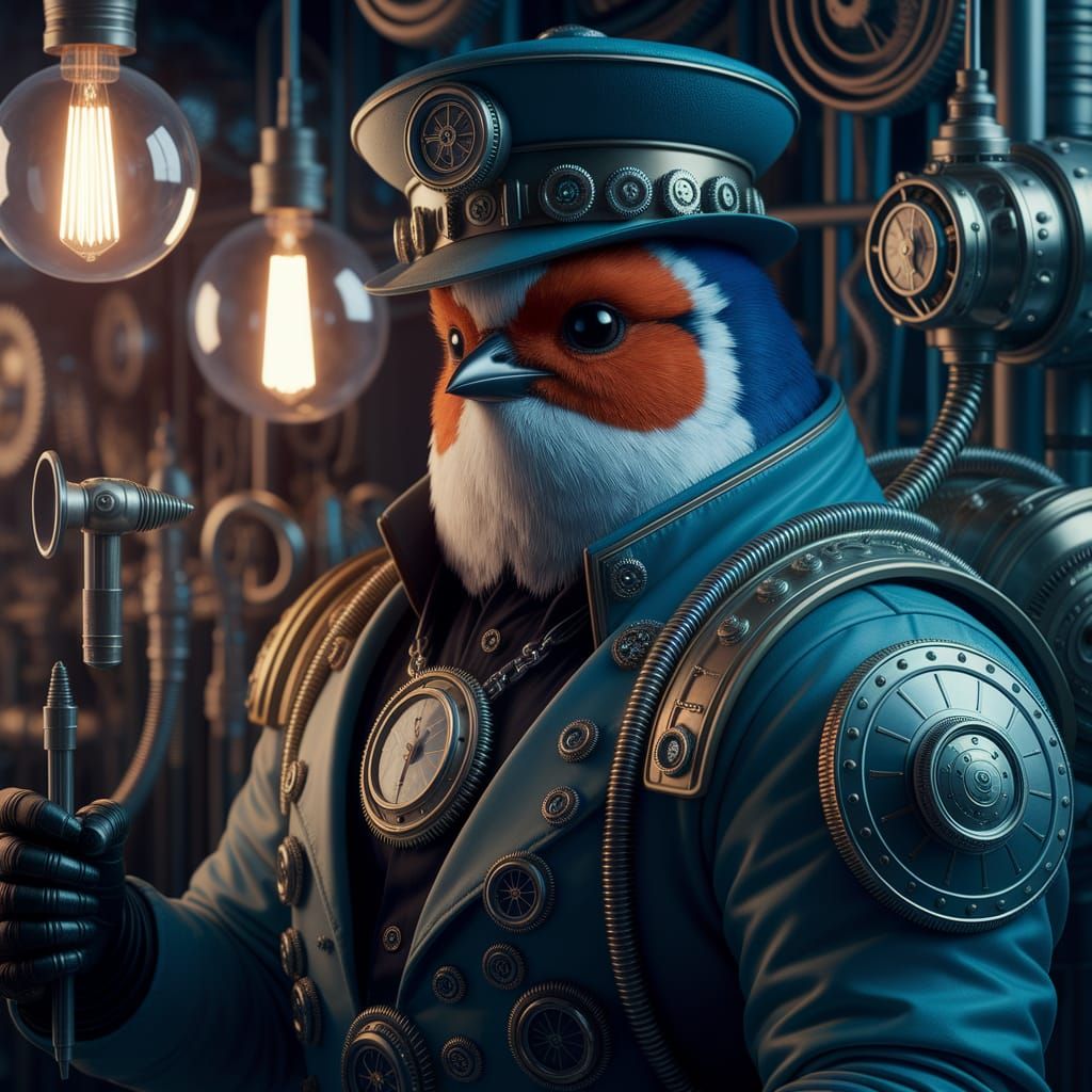 Dieselpunk Robin Mechanic with Clockwork Details