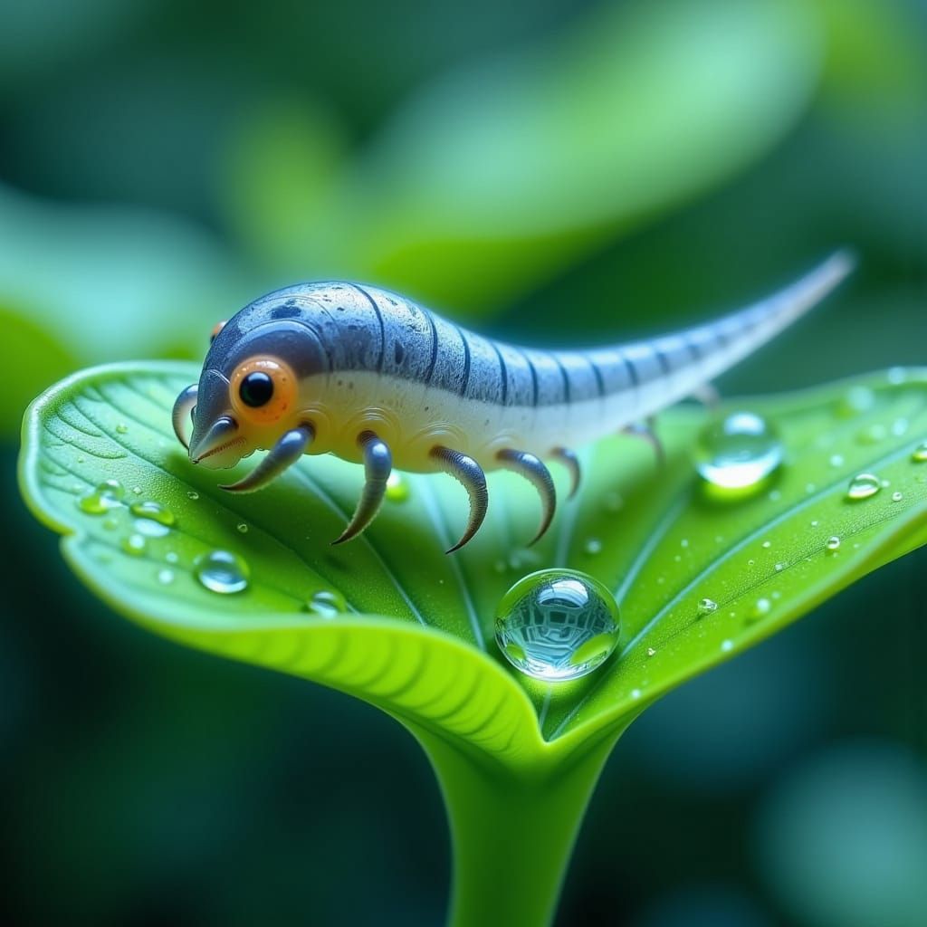 Microscopic Tardigrade on Leaf Macro Photo