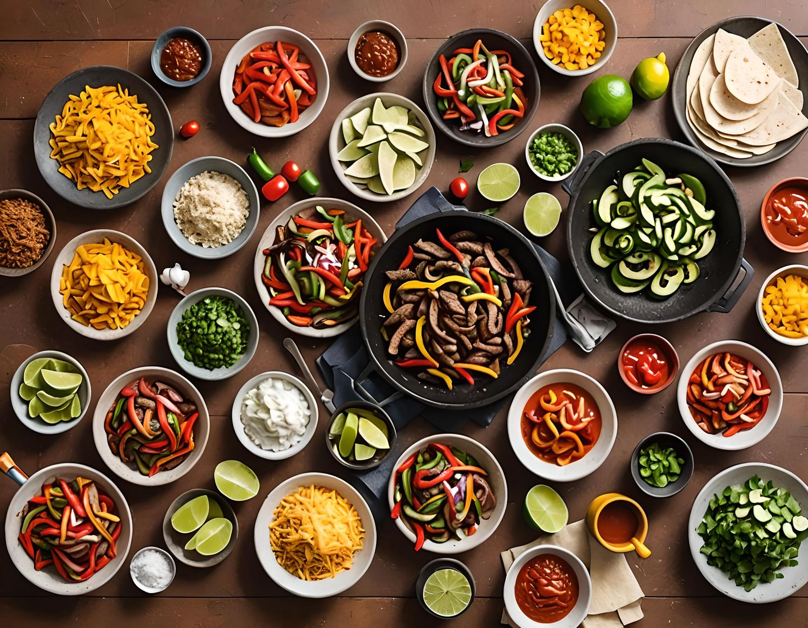 Fajita Ingredients Displayed on Table