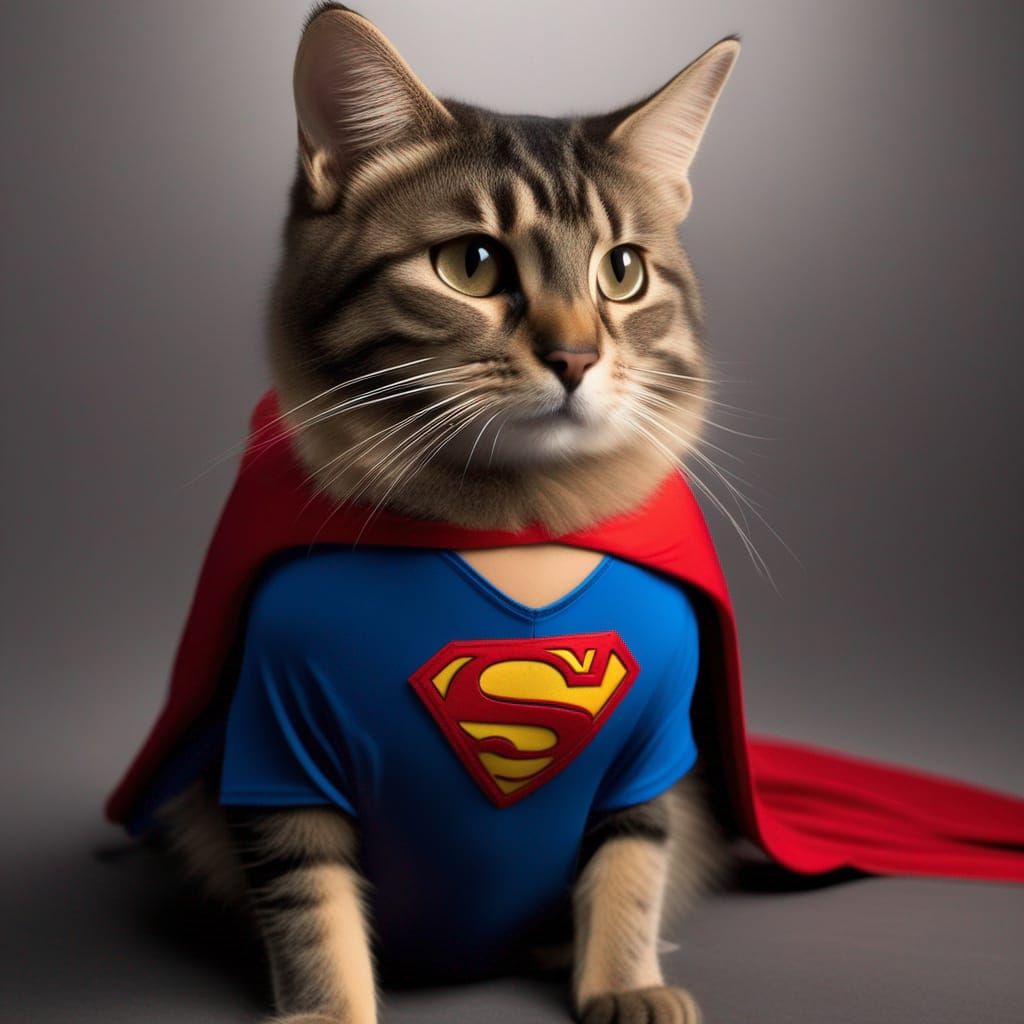 Cat as Superman in Costume