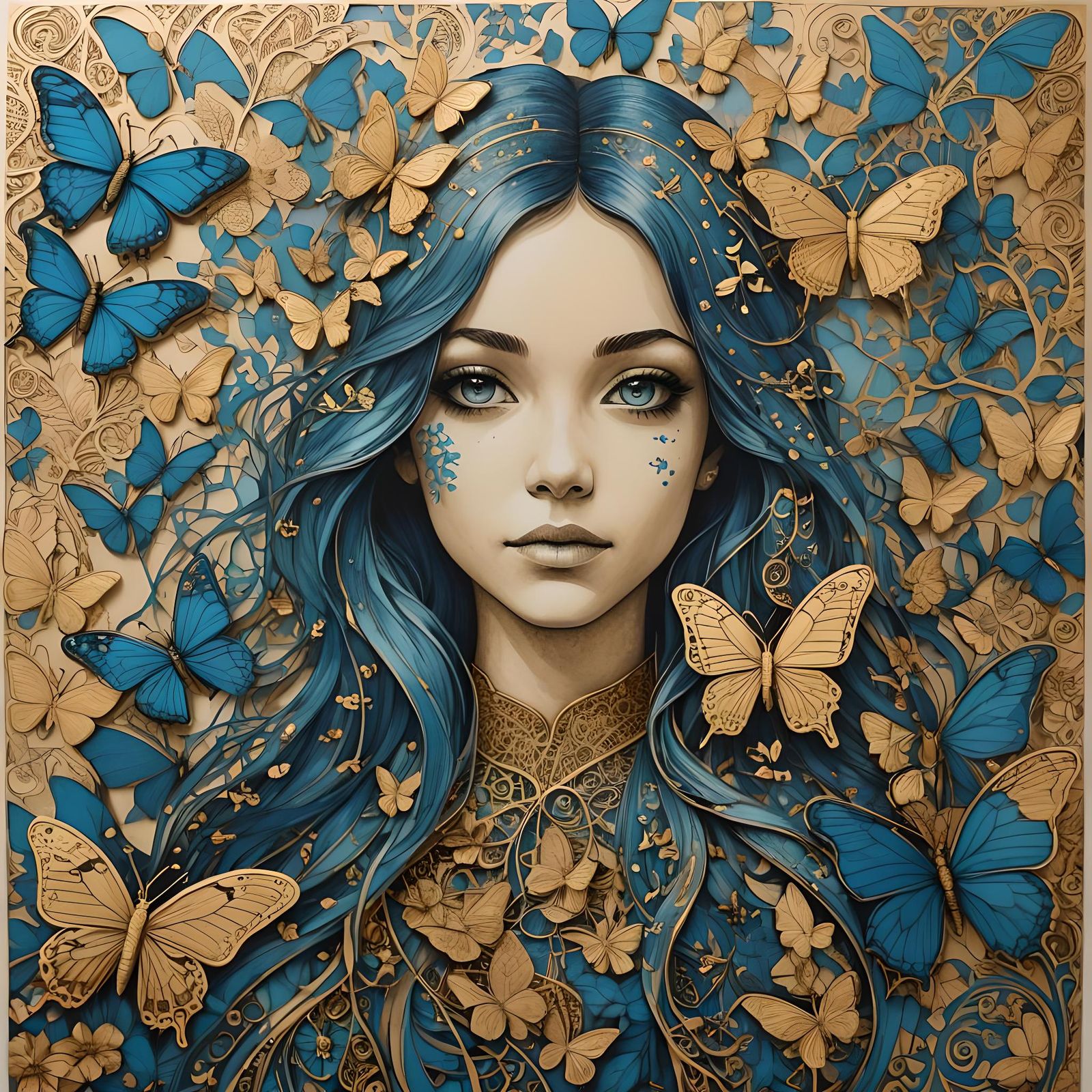 Bio Art: Etched Butterfly Portrait in Zentangle Style