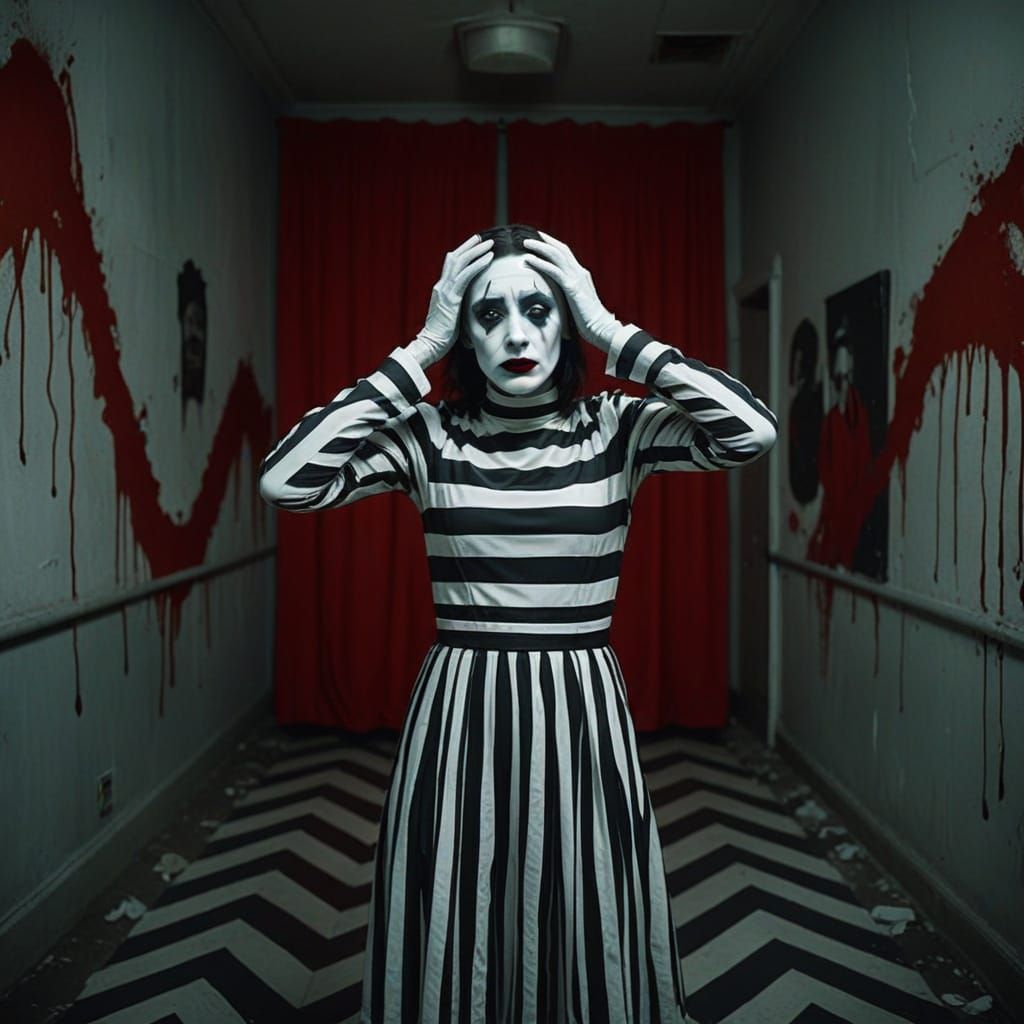 Ethereal Melancholy: A Distressed Woman in a Haunting Asylum