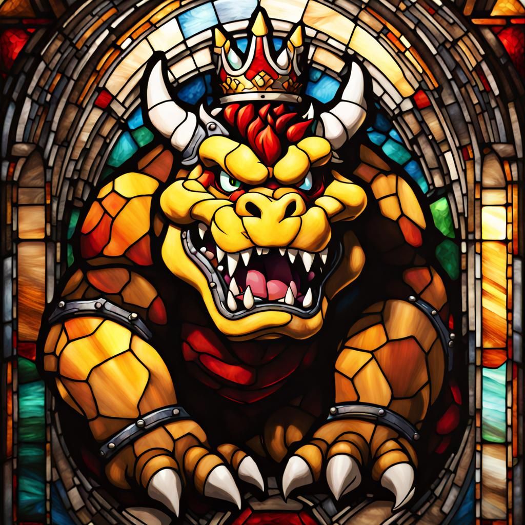 King Bowser Stained Glass Portrait in Hyperrealism