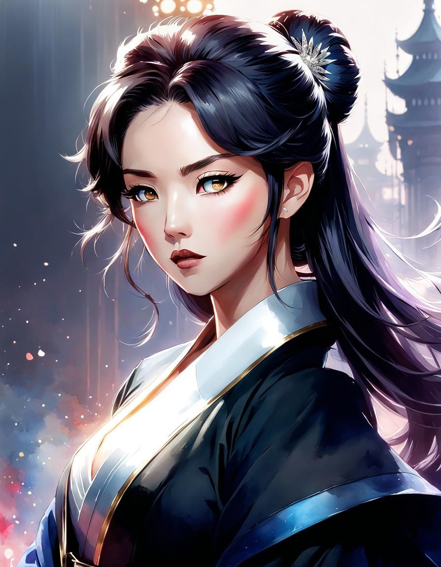 Anime Fantasy Opera Singer in Watercolor Manga Style