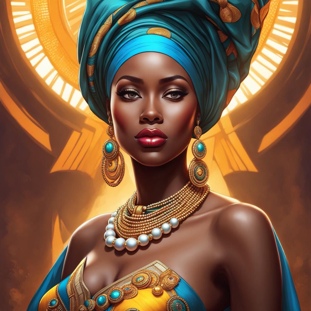 Elegant Nigerian Woman Portrait in Hyperdetailed Style