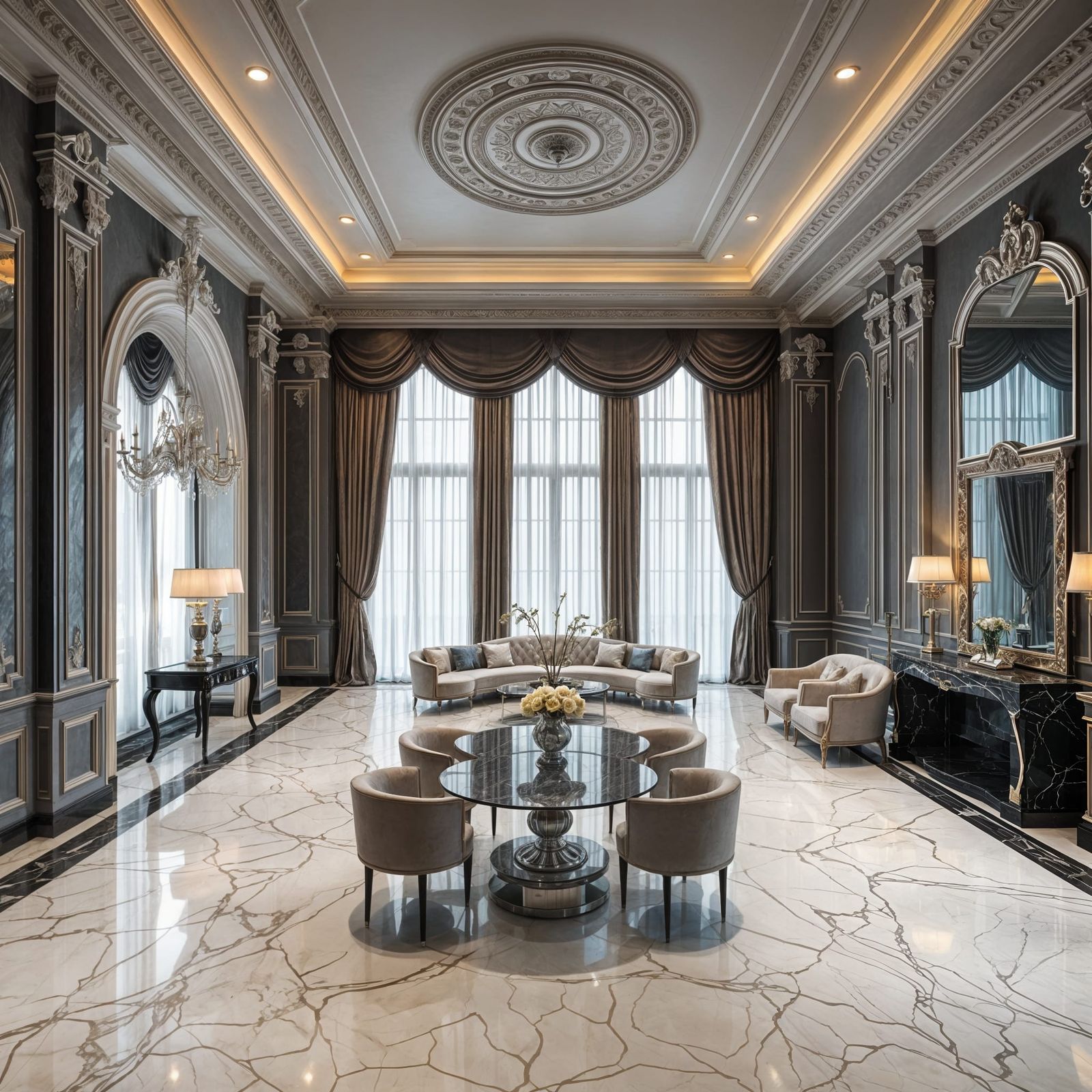 Luxurious Marble Salon in Silver and Gray