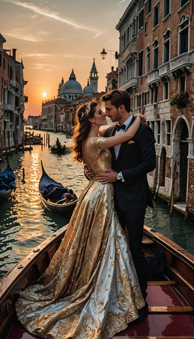 Romantic Couple in Venice at Sunset