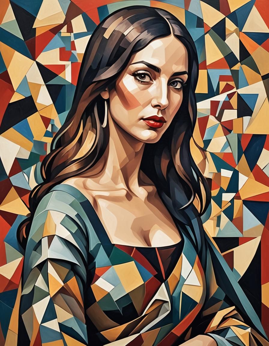 Cubist Mona Lisa Inspired by Monica Bellucci