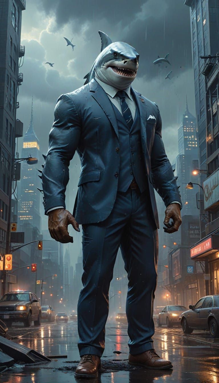 Imposing Anthro Great White Shark Bodybuilder in Tailored Su...