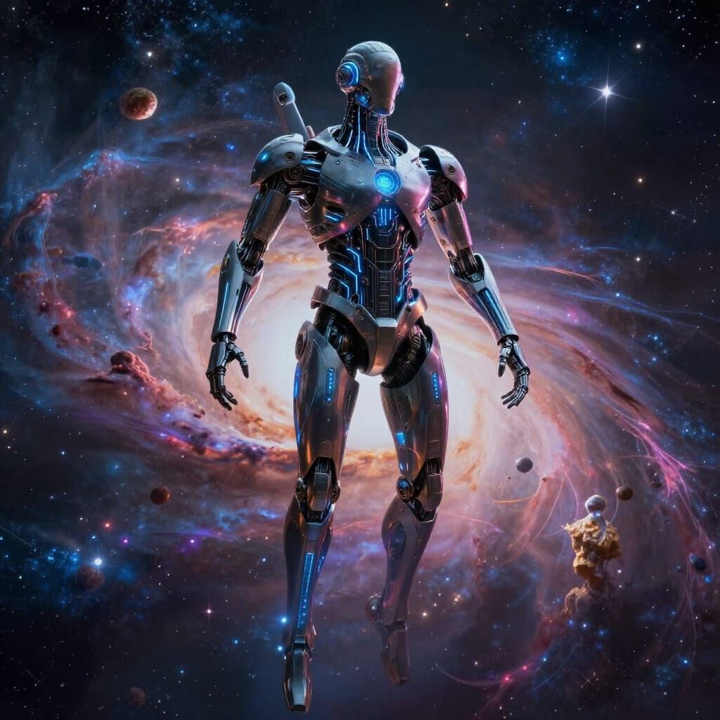 Biomechanical MJ Floating in Cosmic Nebula