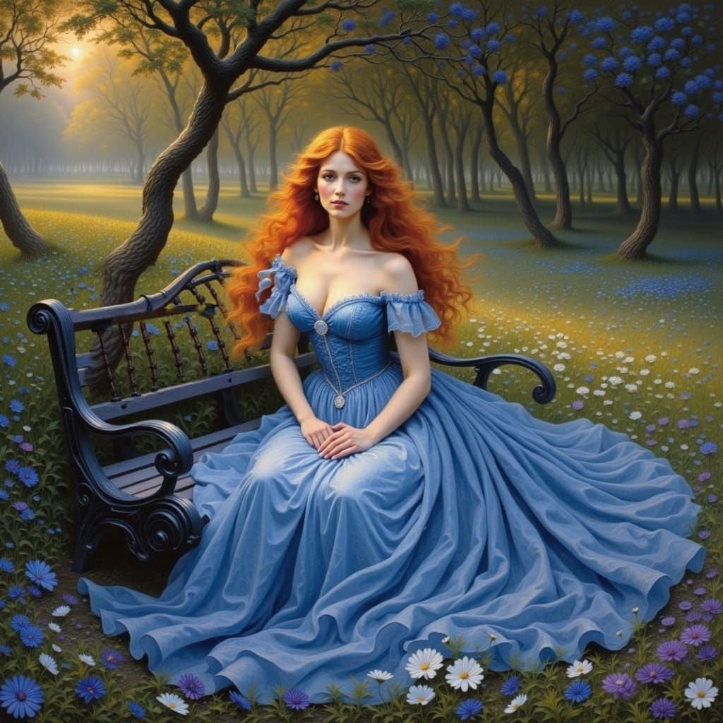 Full-Figured Princess in Blue Lace Gown by Sunset