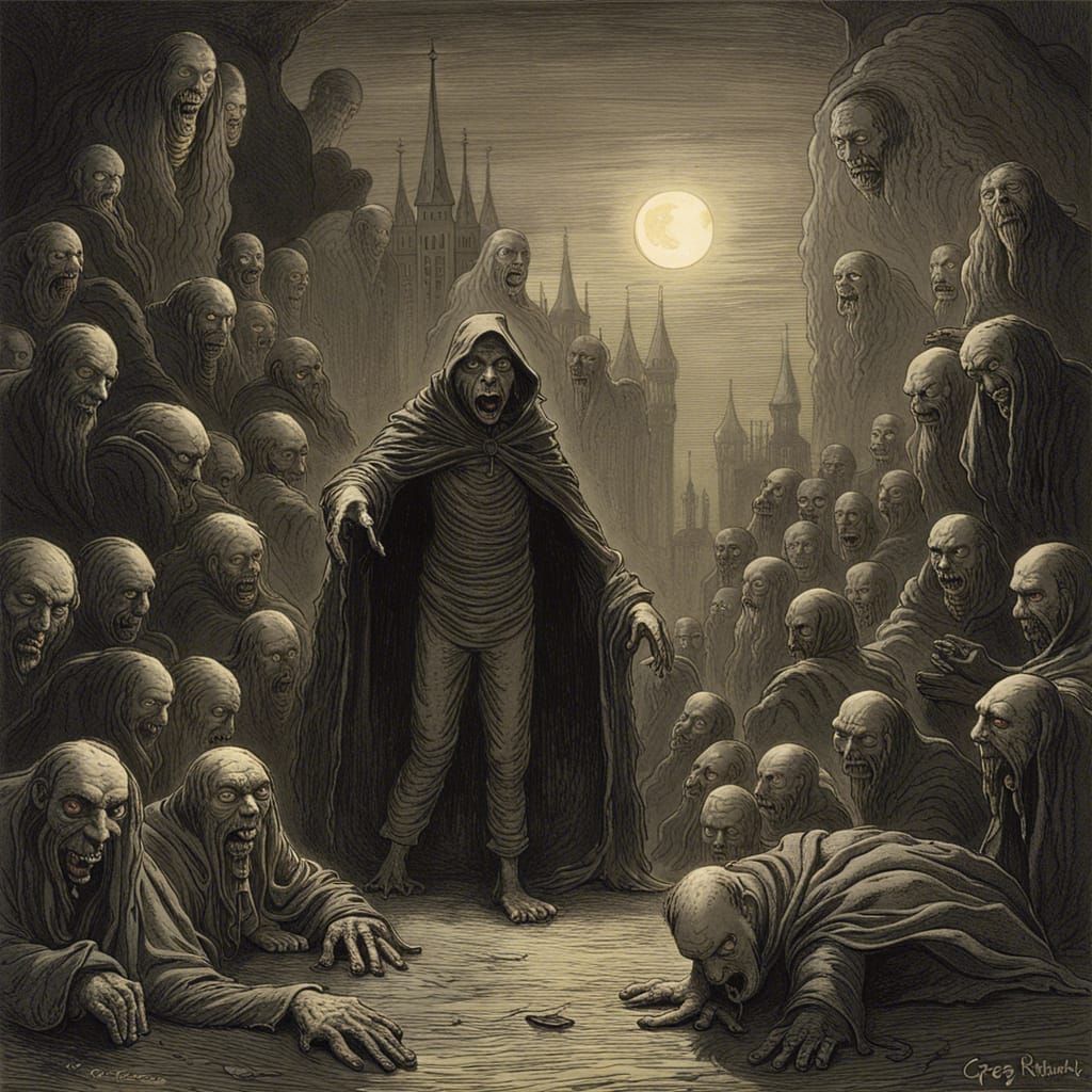 Eerie Horror Scene in Gustave Doré Style