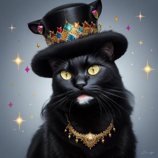 Majestic Black Cat Portrait with Diamond Frame