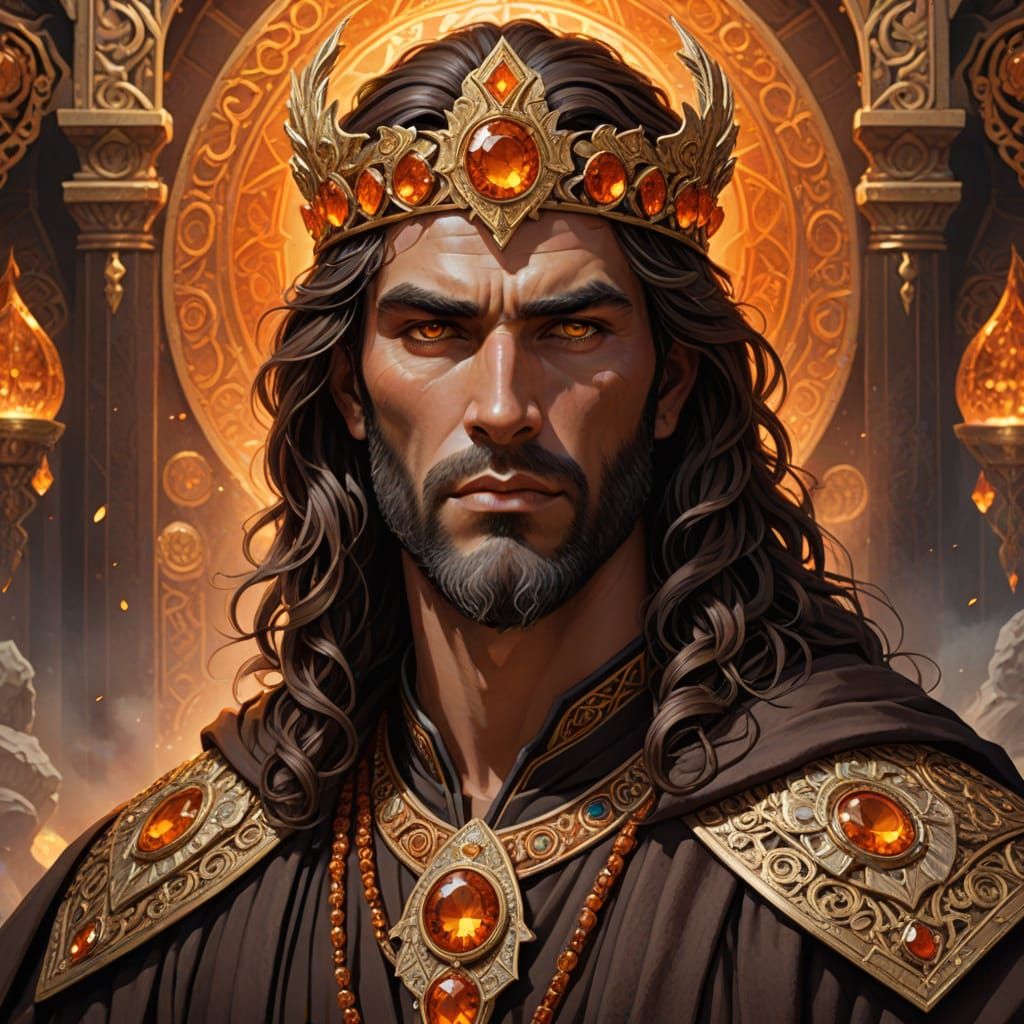 God of Oath in Ancient Greek Attire with Intricate Jewelry