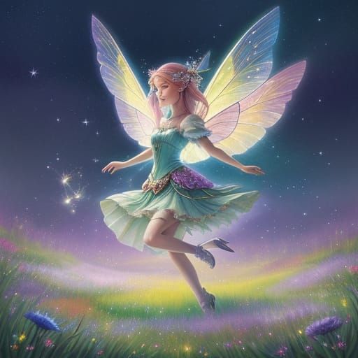 Fairy Dances in Firefly Field: Whimsical Fantasy Art