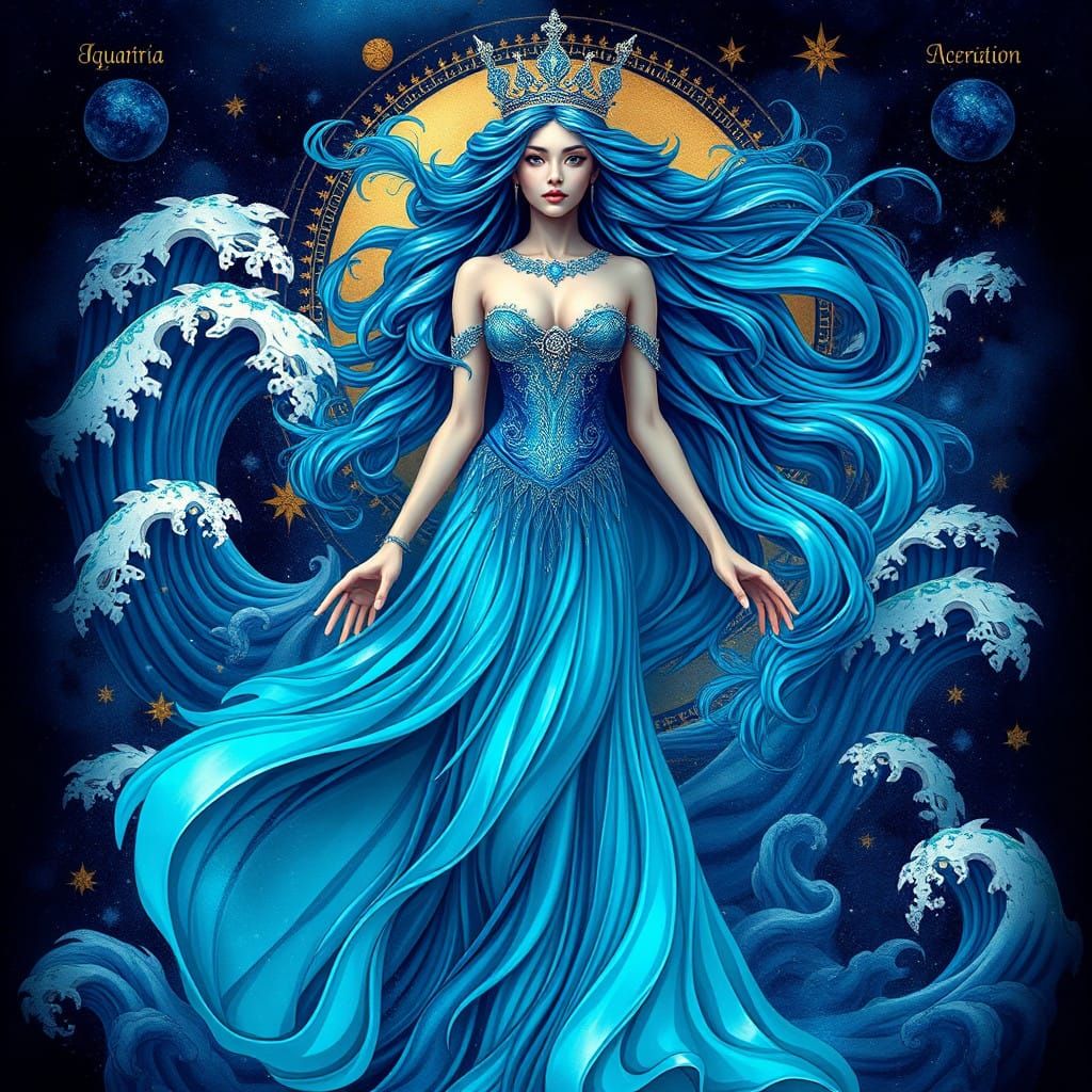 Ethereal Aquarius Goddess in Dreamy Oceanic Attire