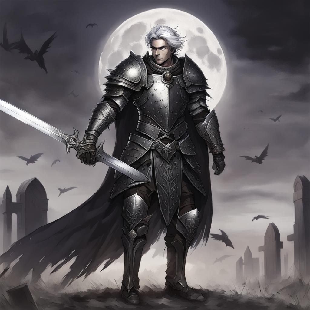 Fallen Aasimar Paladin of Shadows with Sword