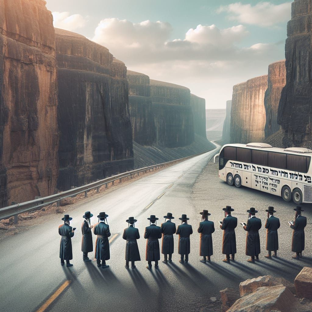 Dramatic Scene of Jewish Men Praying by Chasm