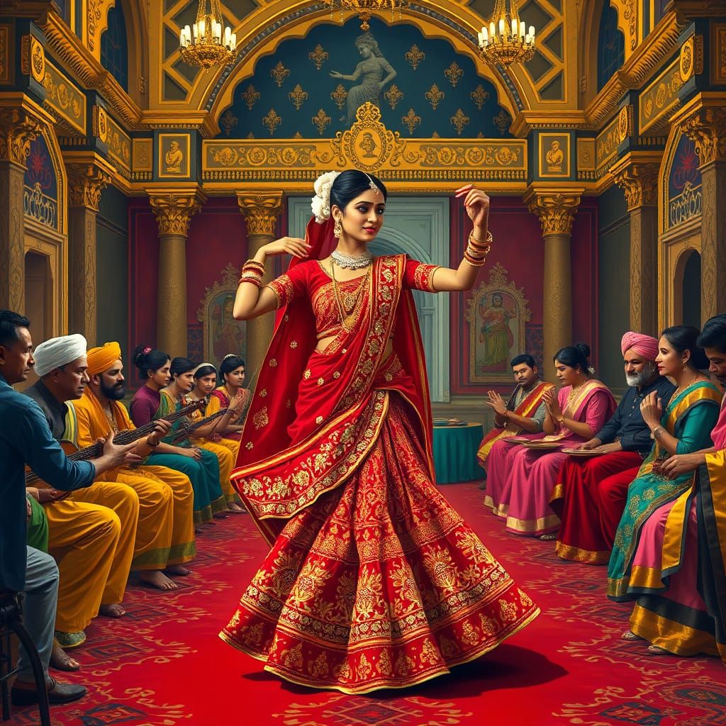 Kathak Dancer in Royal Court: Vibrant Indian Art