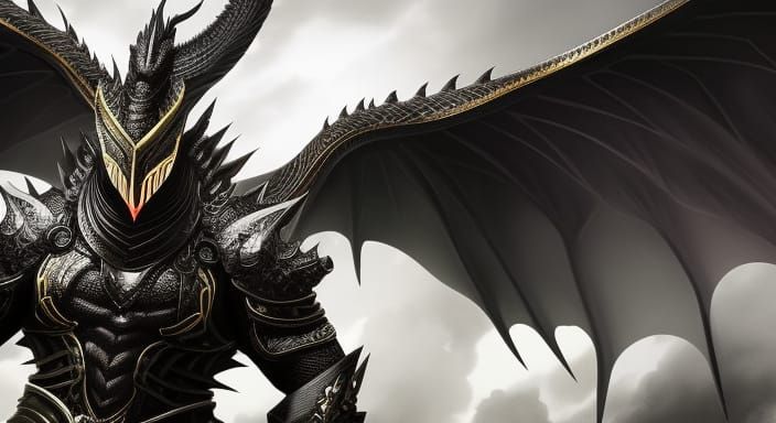 Mystical Black Dragon God in Gradient Lighting