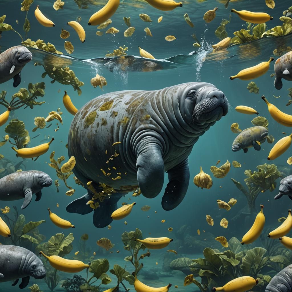 Banana Manatee in Shallow Waters: Fantasy Concept Art