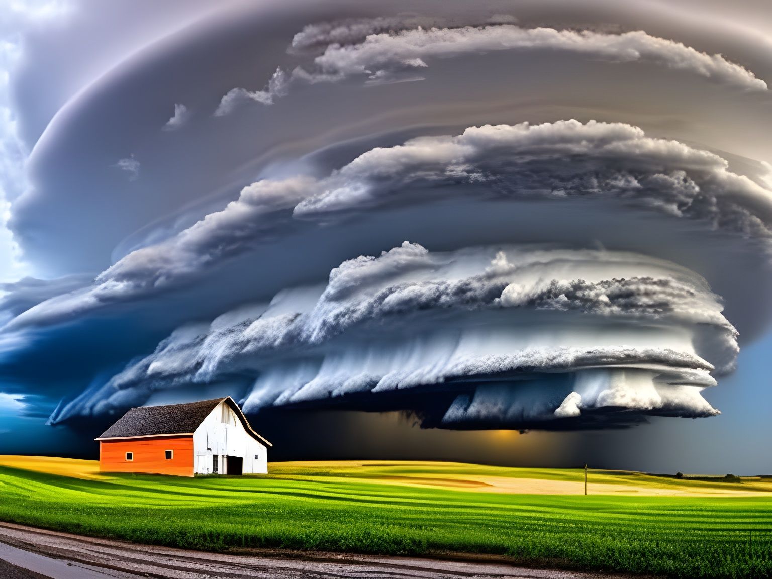 Dramatic Supercell Storm with Lightning Strikes